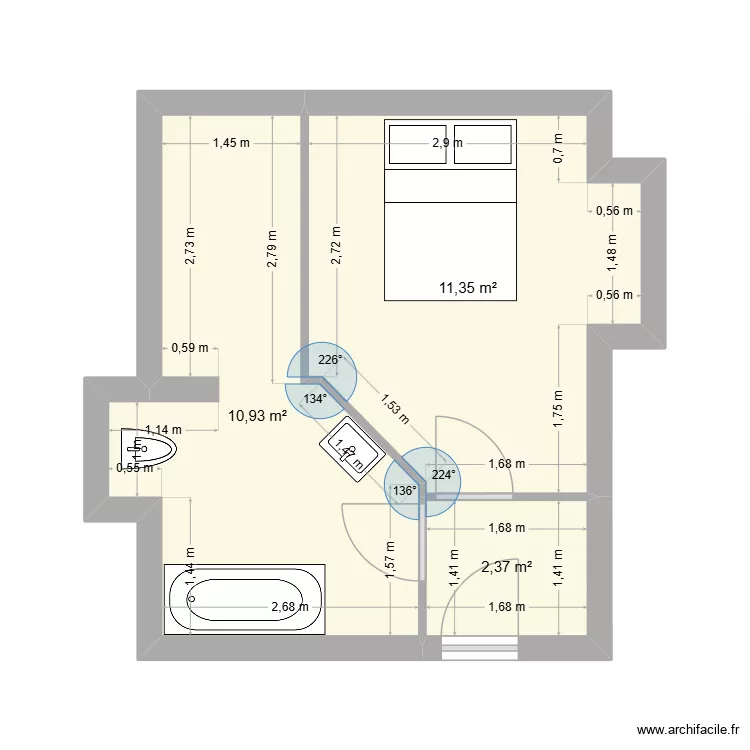 chambre parentale 3. Plan de 3 pièces et 25 m² chambre parentale 3. Plan de 3 pièces et 25 m²