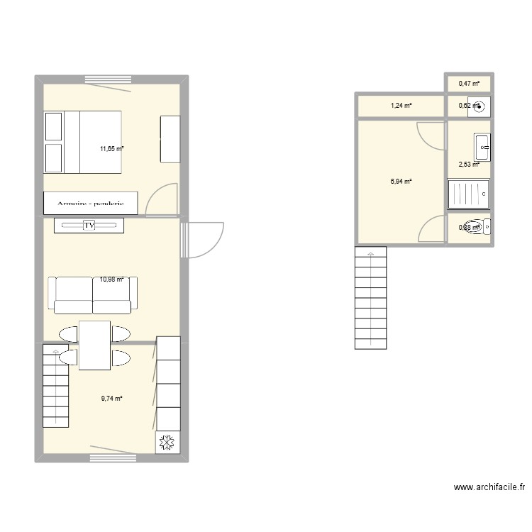 kevin appartement. Plan de 9 pièces et 45 m2