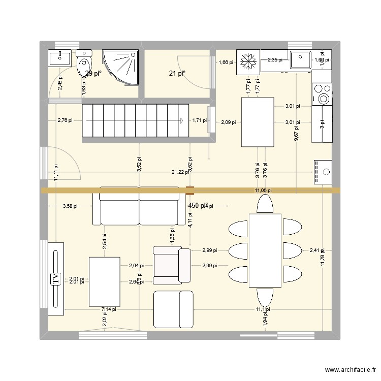 Chalet. Plan de 3 pièces et 46 m2