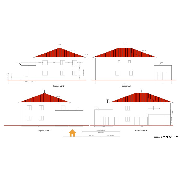 facade sud. Plan de 0 pièce et 0 m2