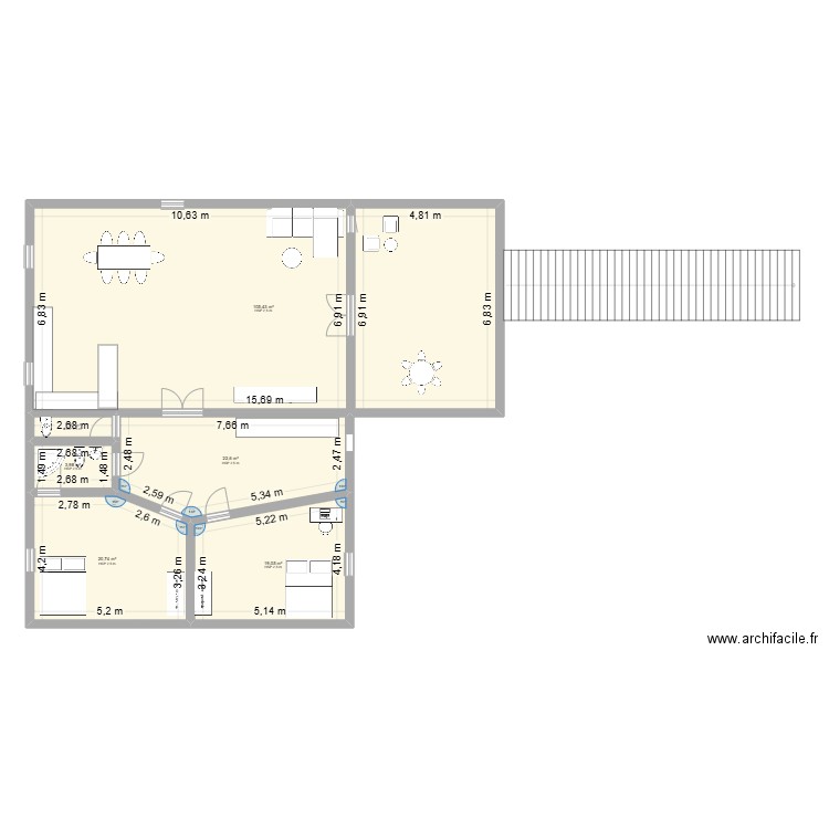 t3 LB. Plan de 6 pièces et 174 m2
