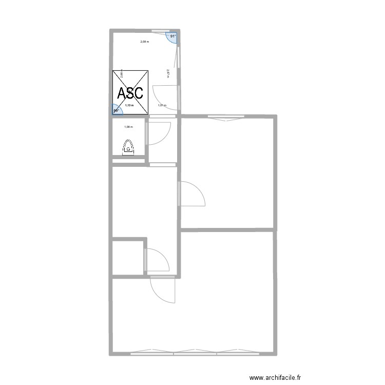 MJ 2ème (uniquement les murs). Plan de 4 pièces et 19 m2