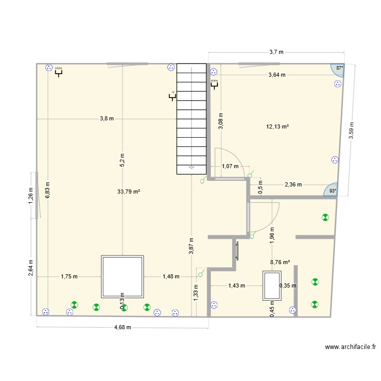 grange 2. Plan de 3 pièces et 55 m2