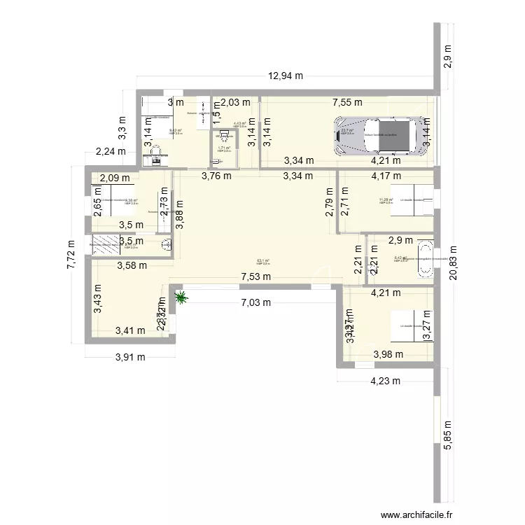 INUS 2. Plan de 9  et 133 m²