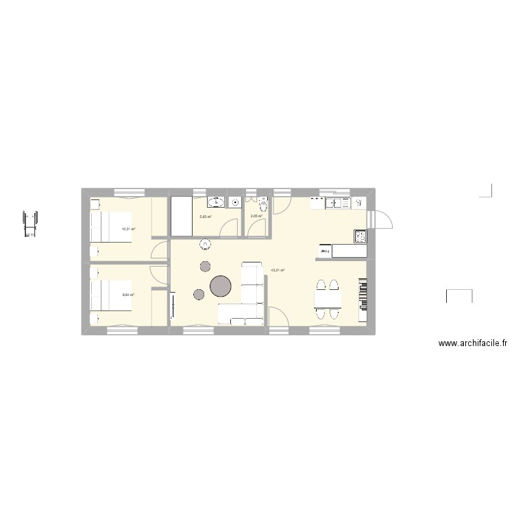 Mélanie 3. Plan de 5 pièces et 71 m2
