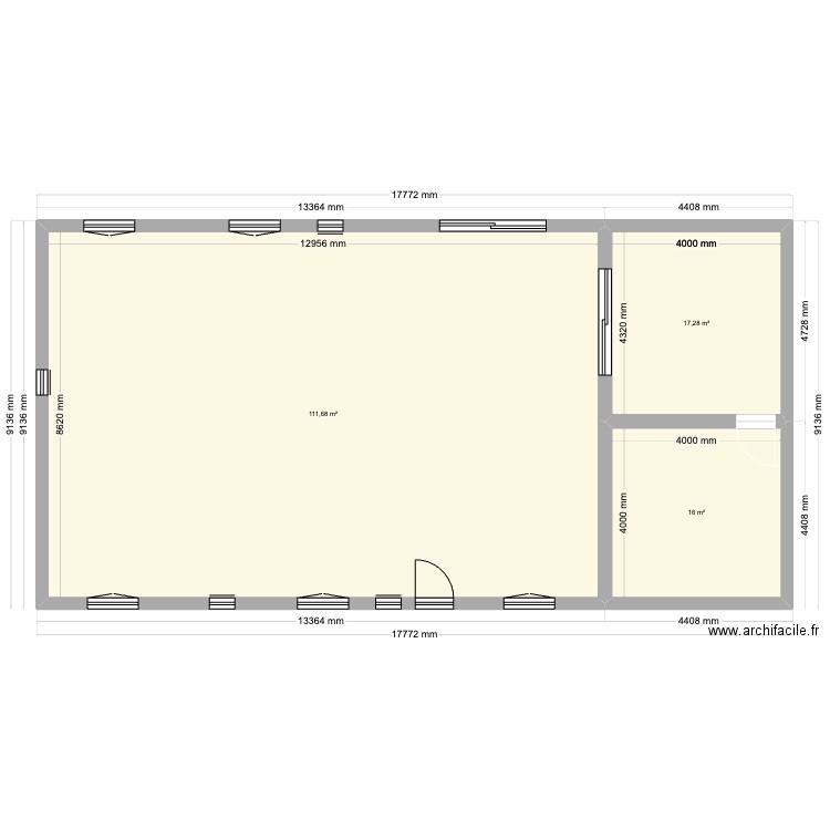 mur exter max. Plan de 3 pièces et 145 m2