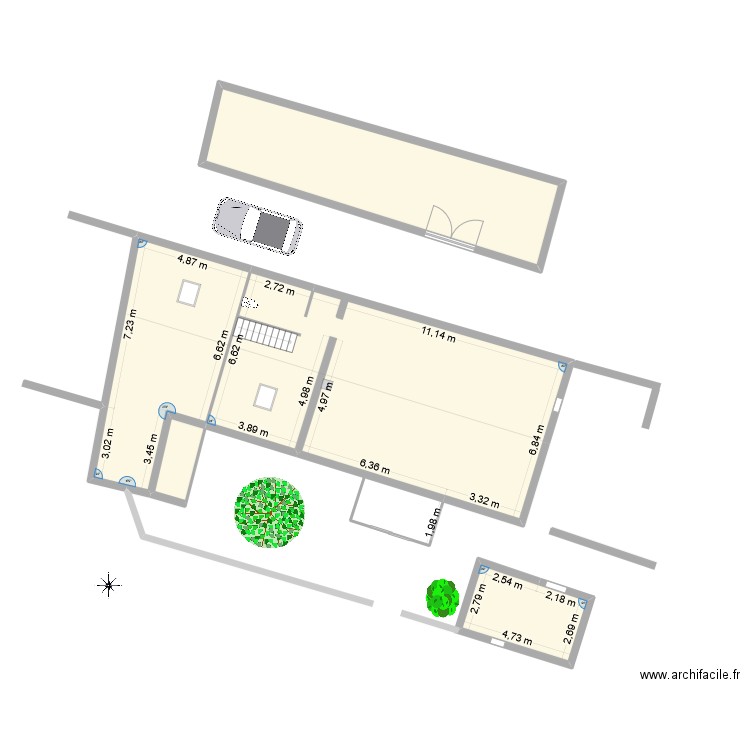 Extension muret. Plan de 5 pièces et 197 m2