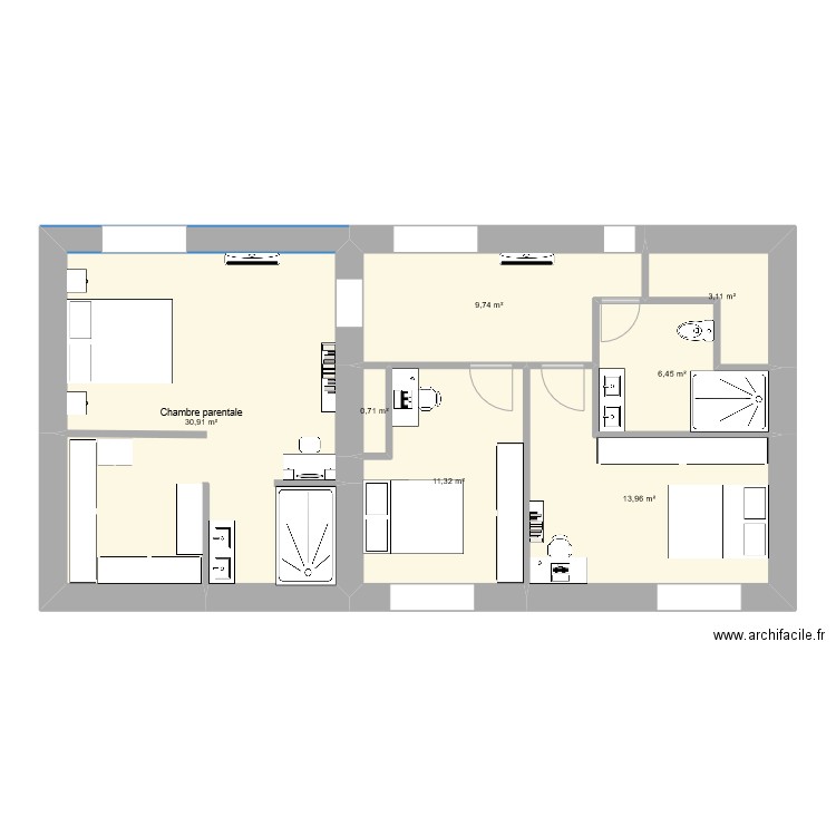 Maison Tignieu étage. Plan de 7 pièces et 76 m2