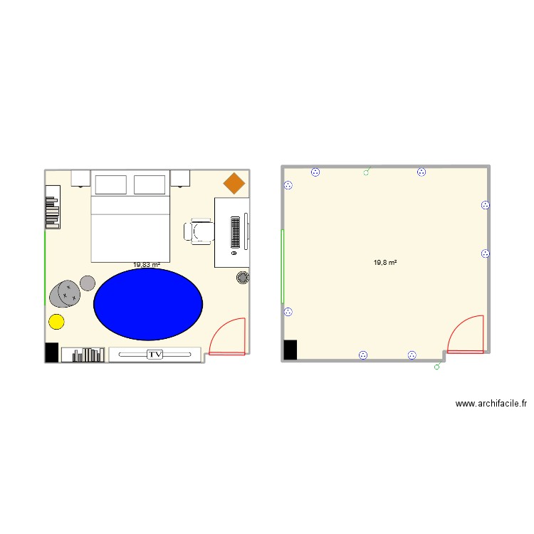 Chambre Mat_S. Plan de 2 pièces et 40 m2