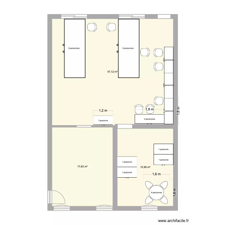 bureau crea. Plan de 3  et 81 m²