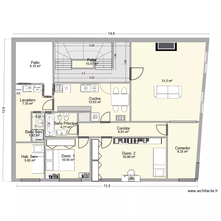 Salguero piso 7&ordm; v3. Plan de 14  et 135 m²