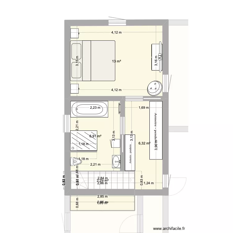 Maison entière - V1 escalier chambre Ludo. Plan de 13 Pièces et 117 m² Maison entière - V1 escalier chambre Ludo. Plan de 13 Pièces et 117 m²
