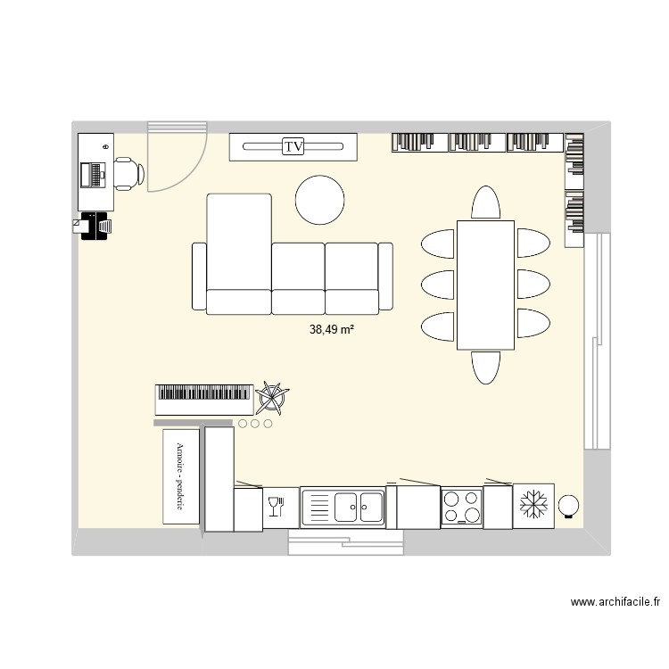 actu dimensions correctes. Plan de 1 pièce et 38 m2