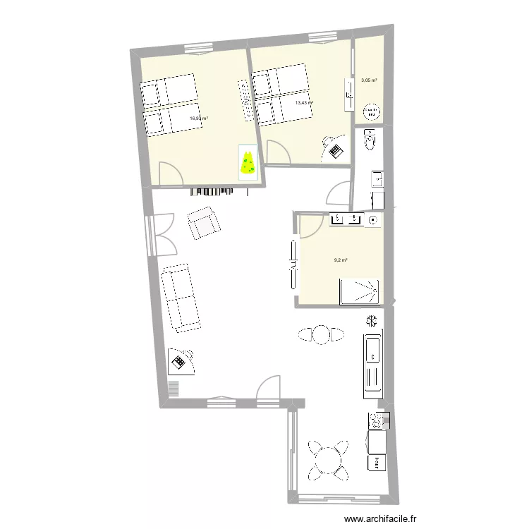 RBNB Brziers. Plan de 4  et 43 m²
