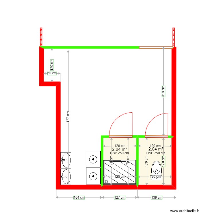 orea rive de gier. Plan de 2 pièces et 4 m2