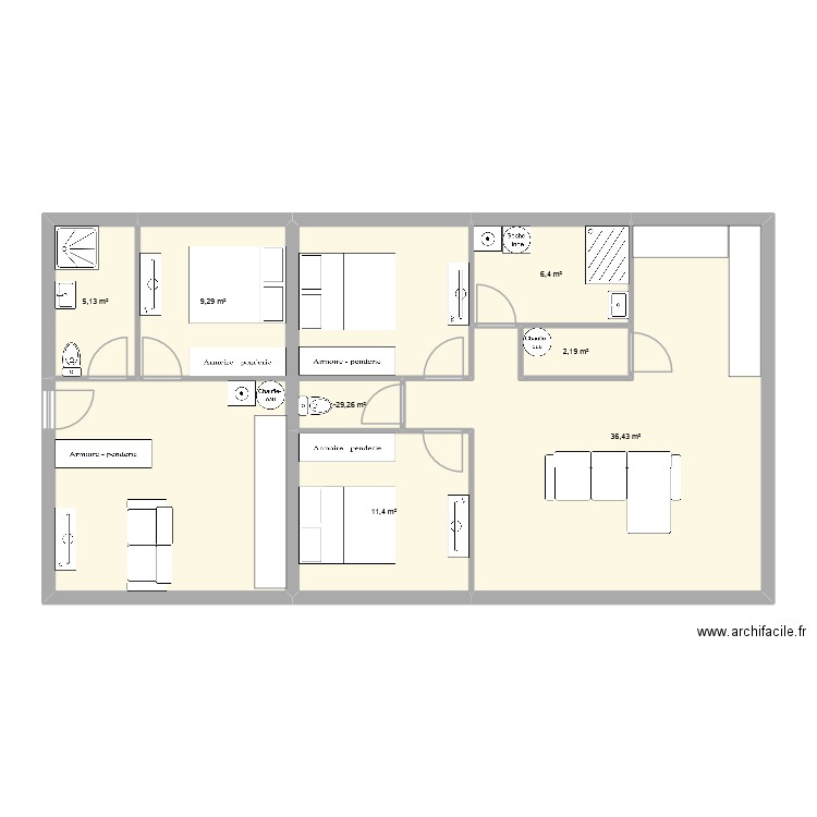 Maison. Plan de 7 pièces et 73 m2