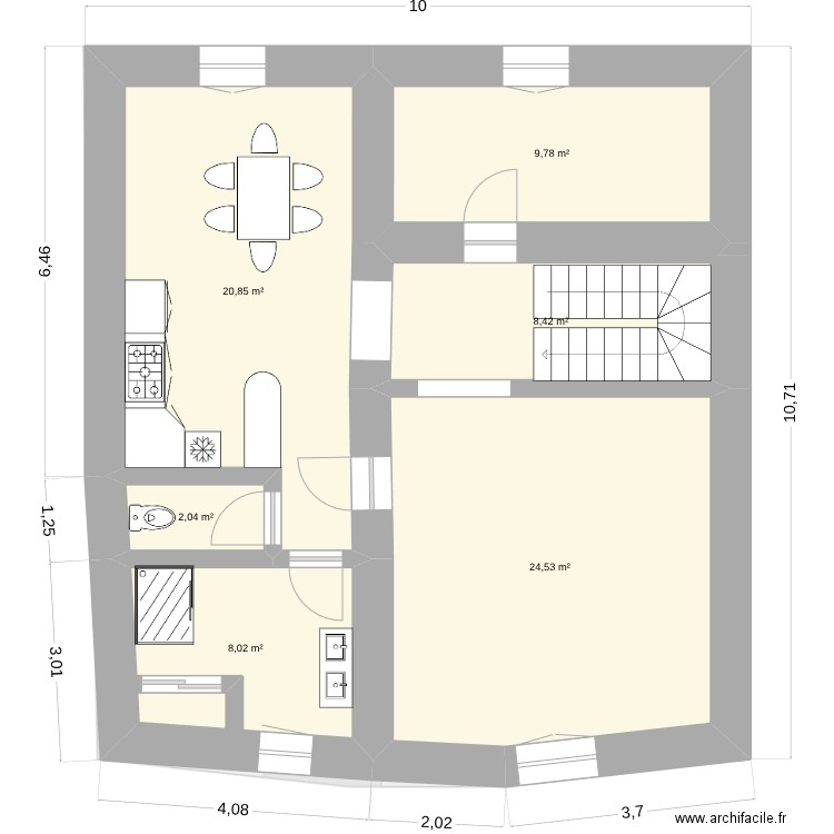 Maquens après travaux. Plan de 16 pièces et 226 m2