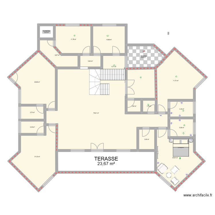 RDC_VILLAGE. Plan de 20 pièces et 258 m2