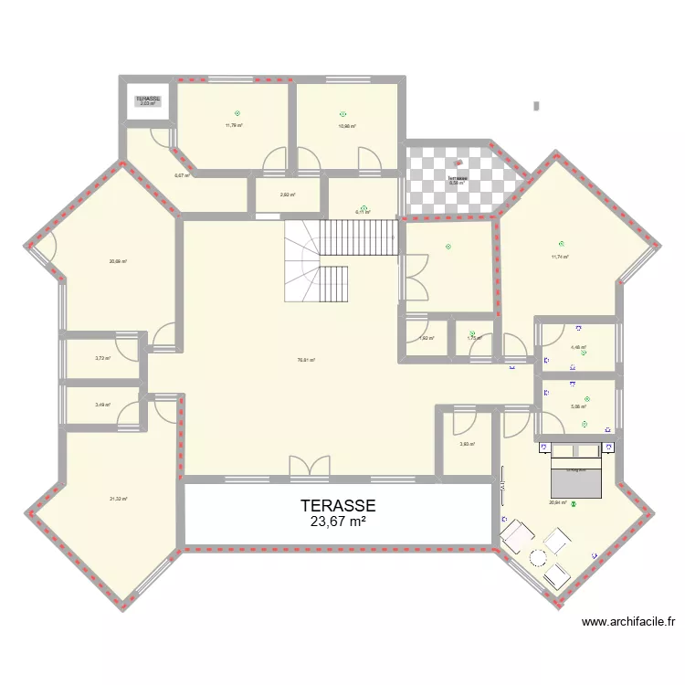 RDC_VILLAGE. Plan de 20 pièces et 258 m²