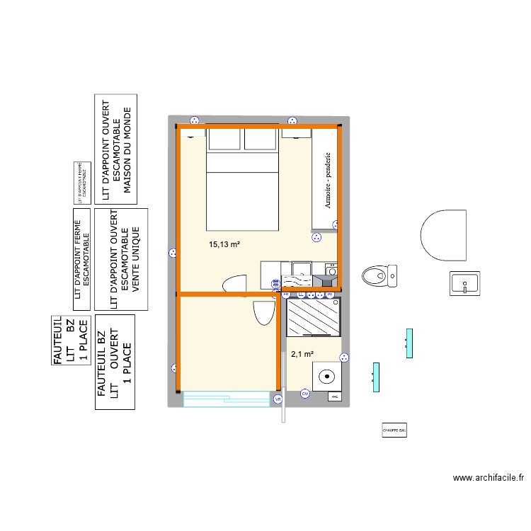 BOUZIGUES V2. Plan de 2 pièces et 17 m2