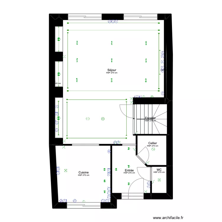 PLAN MODELE. Plan de 8 pièces et 65 m²