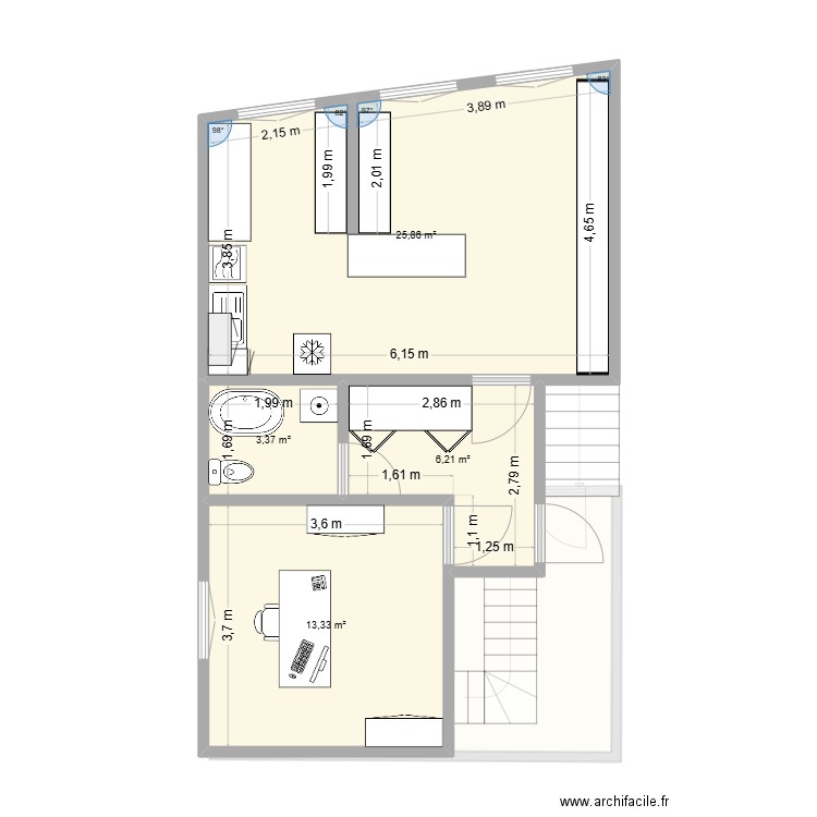 Boutique atelier. Plan de 5 pièces et 100 m2