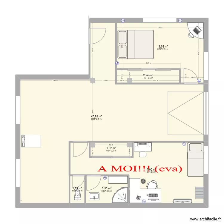 RDC DAUX 2. Plan de 7 Pièces et 89 m² RDC DAUX 2. Plan de 7 Pièces et 89 m²