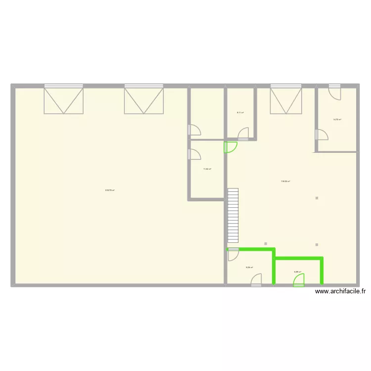 MAGASIN   C.T.M ( plan travaux &agrave; r&eacute;aliser). Plan de 7  et 387 m²
