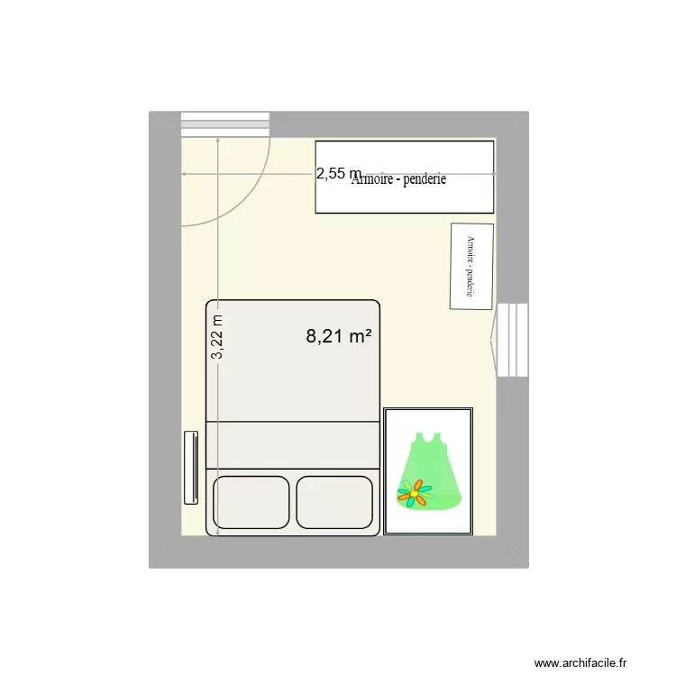chambre organiser. Plan de 1 Pièce et 8 m²
