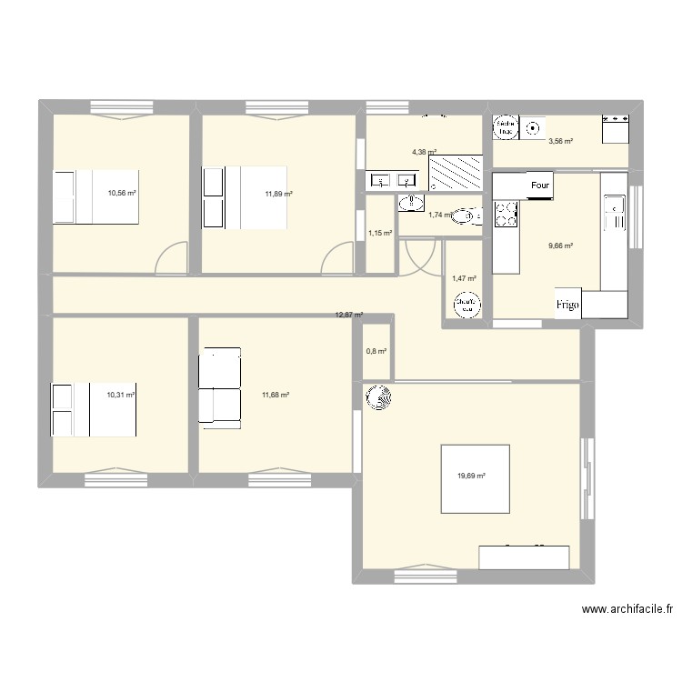 BelH. Plan de 13 pièces et 100 m2