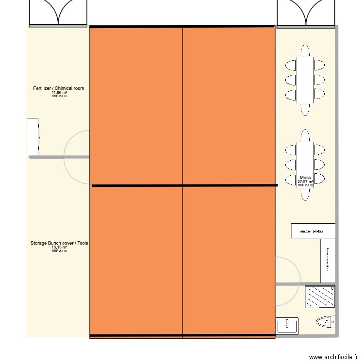 Container Washing area. Plan de 3 pièces et 56 m2
