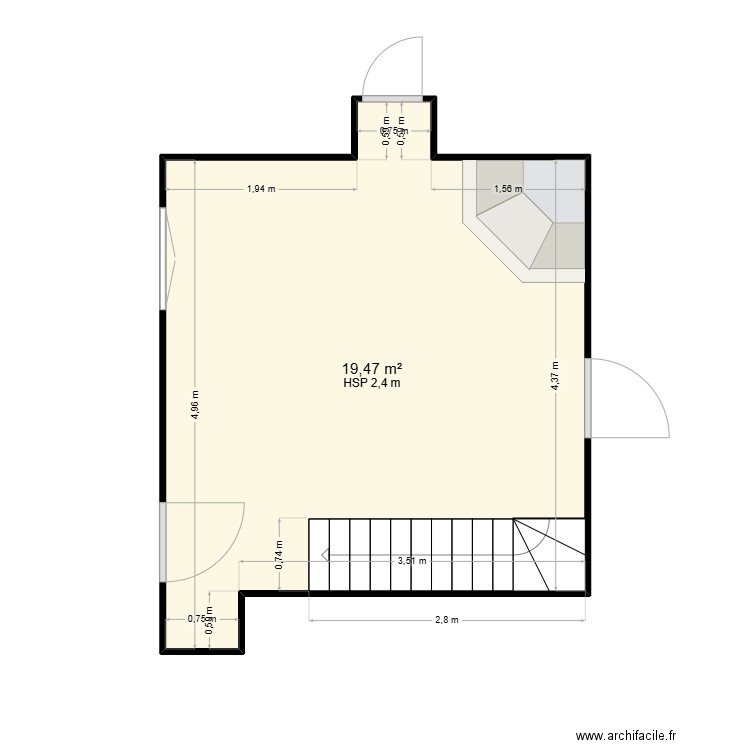 Favey. Plan de 1 pièce et 19 m2