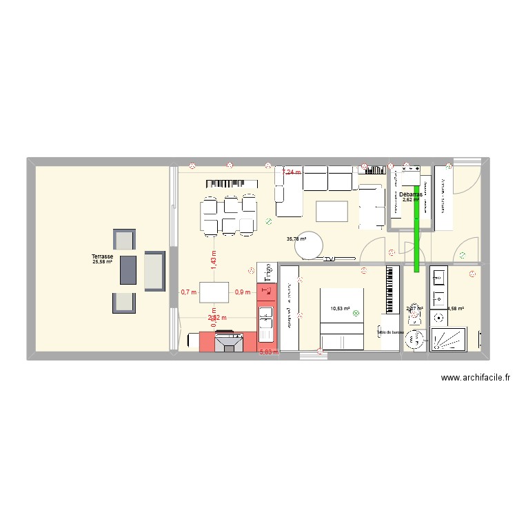 Version finale. Plan de 6 pièces et 81 m2