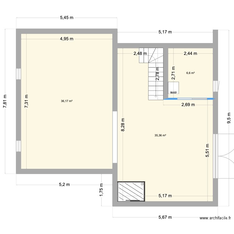 Maison Achat Sous sol. Plan de 5 pièces et 77 m2
