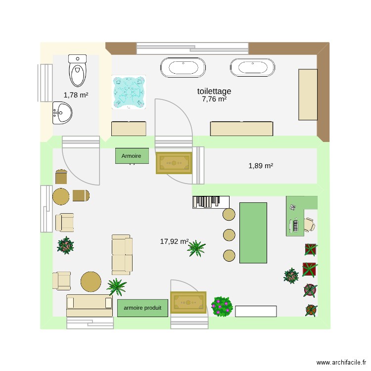 toilettage. Plan de 4 pièces et 29 m2
