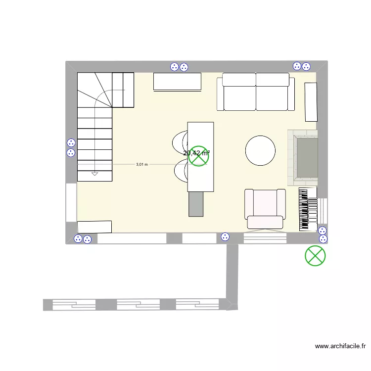 S&eacute;jour. Plan de 1  et 20 m²