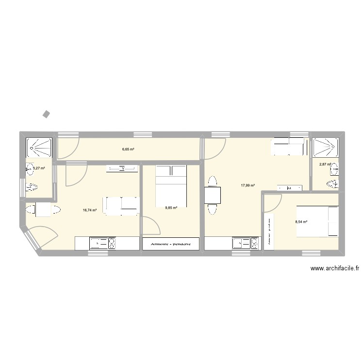 immeuble varicelle. Plan de 7 pièces et 66 m2
