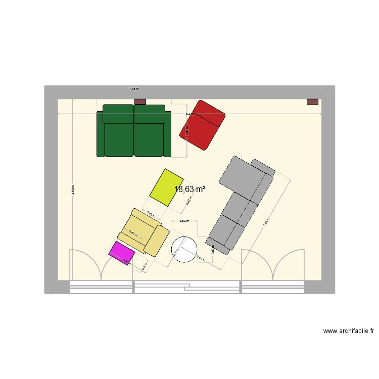 Salon. Plan de 1 pièce et 19 m2
