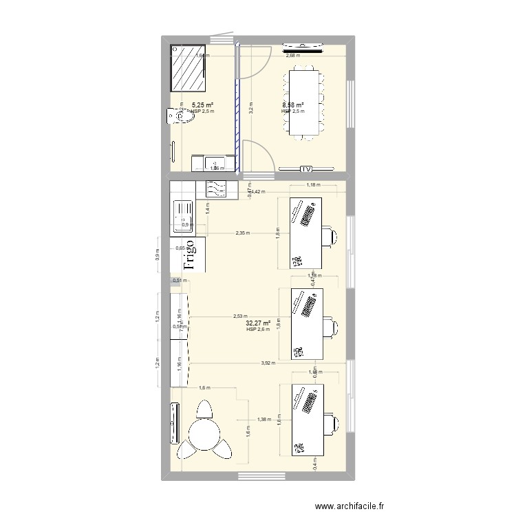 Bureau GRANS. Plan de 3 pièces et 46 m2