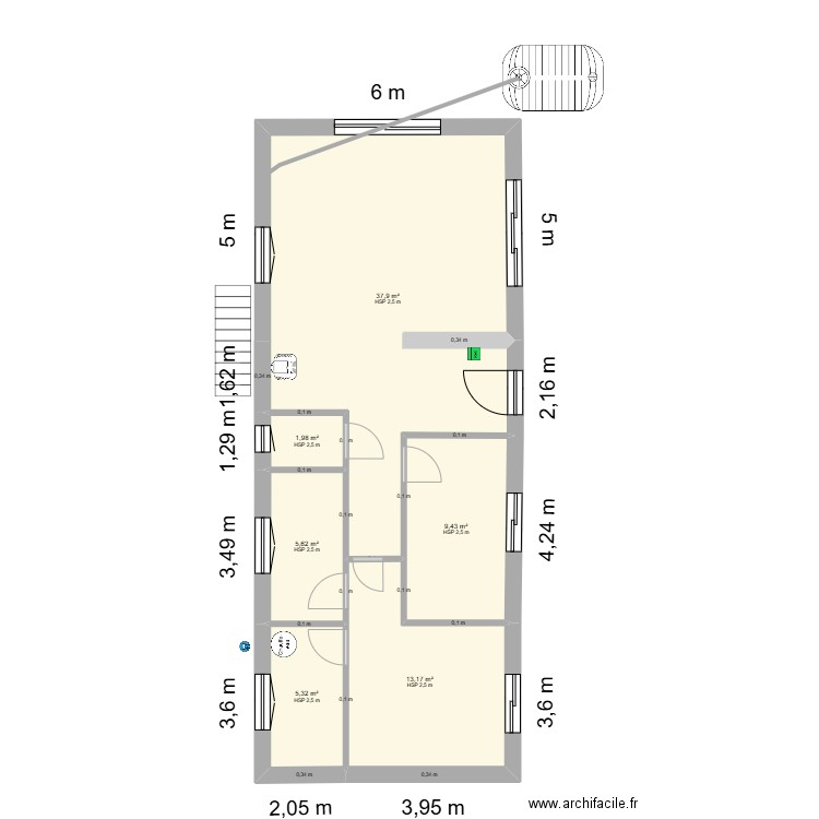Chalet avril coté gauche. Plan de 6 pièces et 73 m2