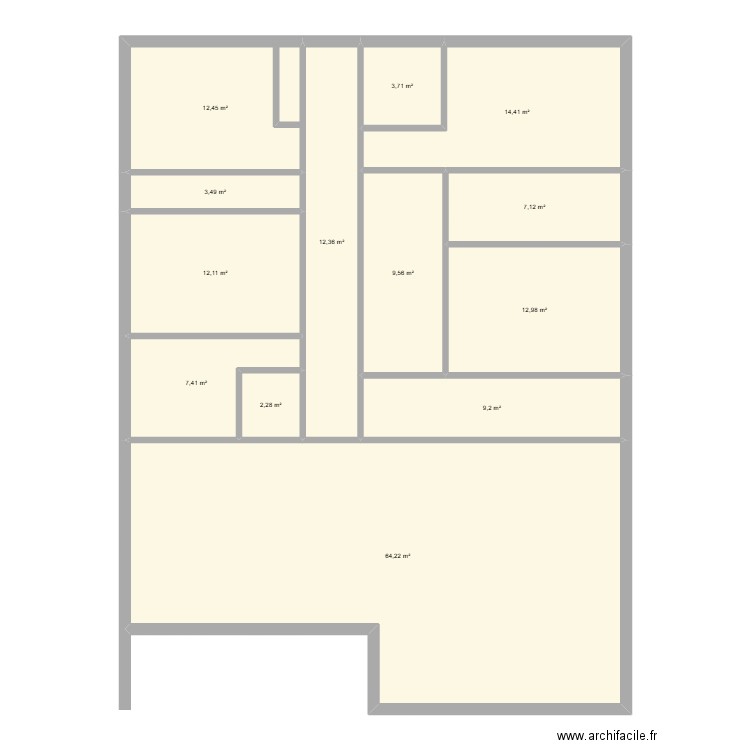hangar 3. Plan de 13 pièces et 171 m2