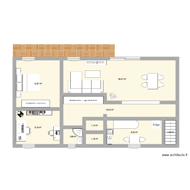 chez nous. Plan de 9 pièces et 74 m2