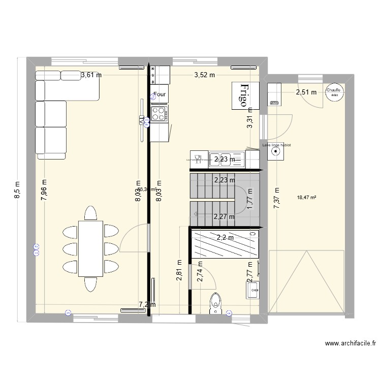 Plan Montignyy V2. Plan de 2 pièces et 75 m2