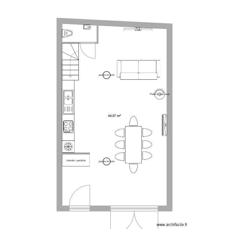 PLAN THOUROTTE. Plan de 1 pièce et 44 m2