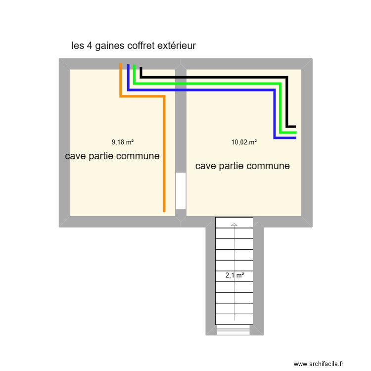 cave. Plan de 3 pièces et 21 m2