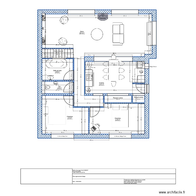 Plan agencement habitation Herouvillette v4. Plan de 8 pièces et 84 m2