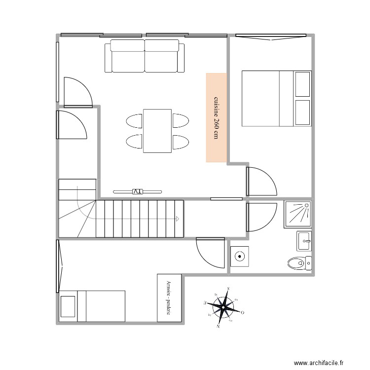 Bureau RDC. Plan de 7 pièces et 52 m2