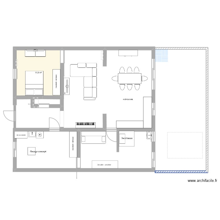 idée1. Plan de 1 pièce et 12 m2