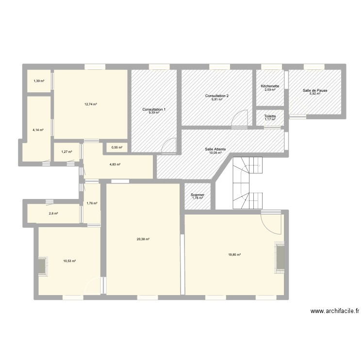Plan Asnières Grand Cabinet Medical. Plan de 18 pièces et 121 m2