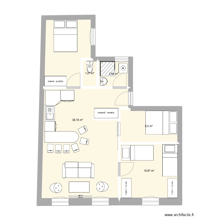 Cauteret_Richelieu_Renov. Plan de 5 pièces et 60 m2